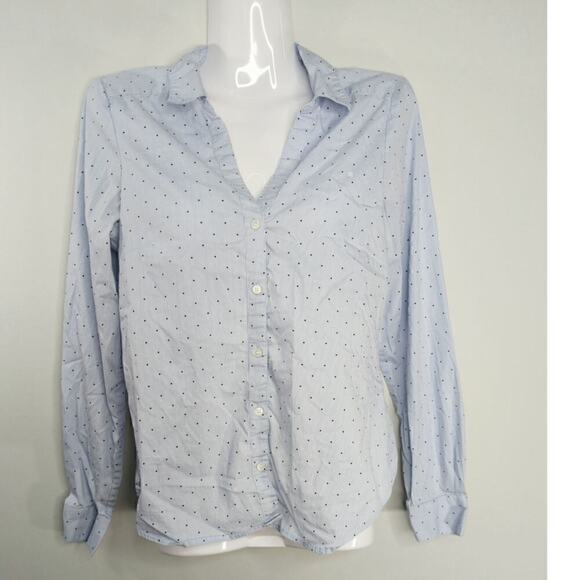 H&M Blue Fitted Shirt Light Blue Striped Hearts Long Sleeve Button-Down Size 2 - Picture 3 of 8